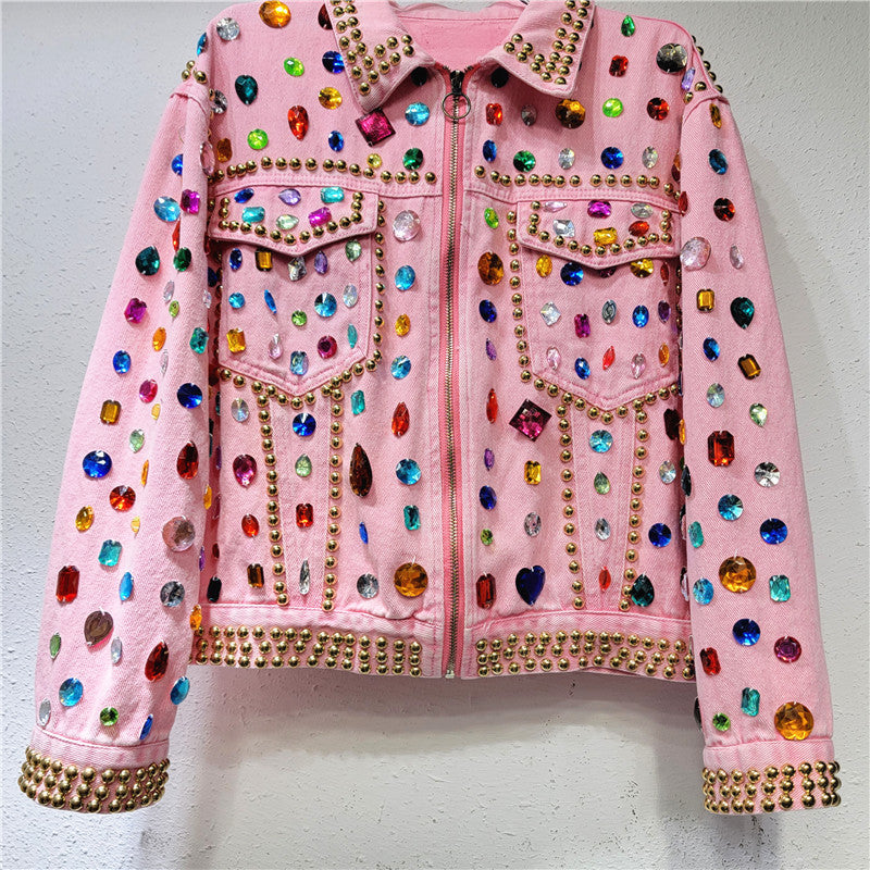 Diamond Loose Long Sleeve Denim Jacket