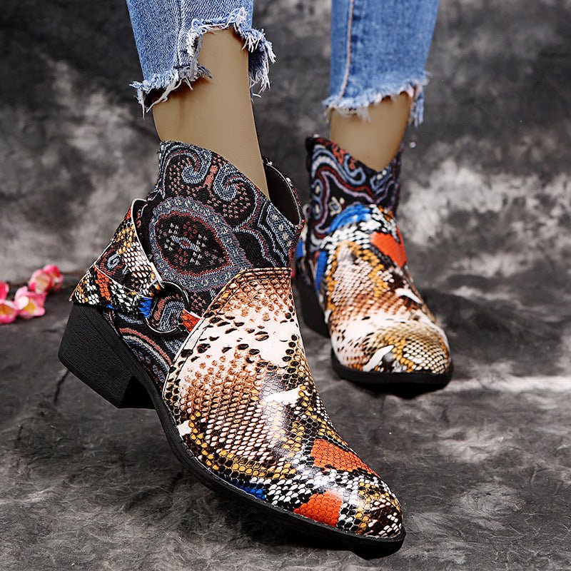 Women's snake print ankle boots