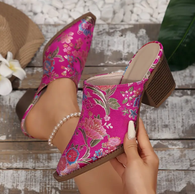 floral embroidered mules