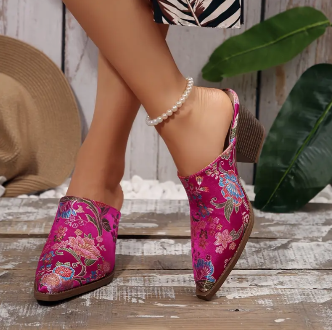 floral embroidered mules