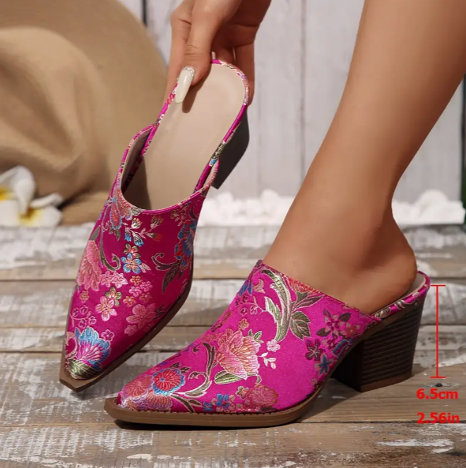 floral embroidered mules