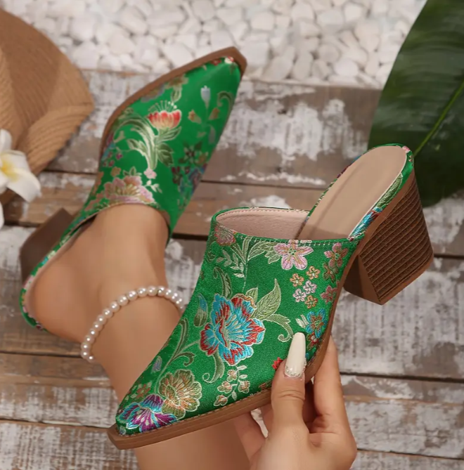 floral embroidered mules