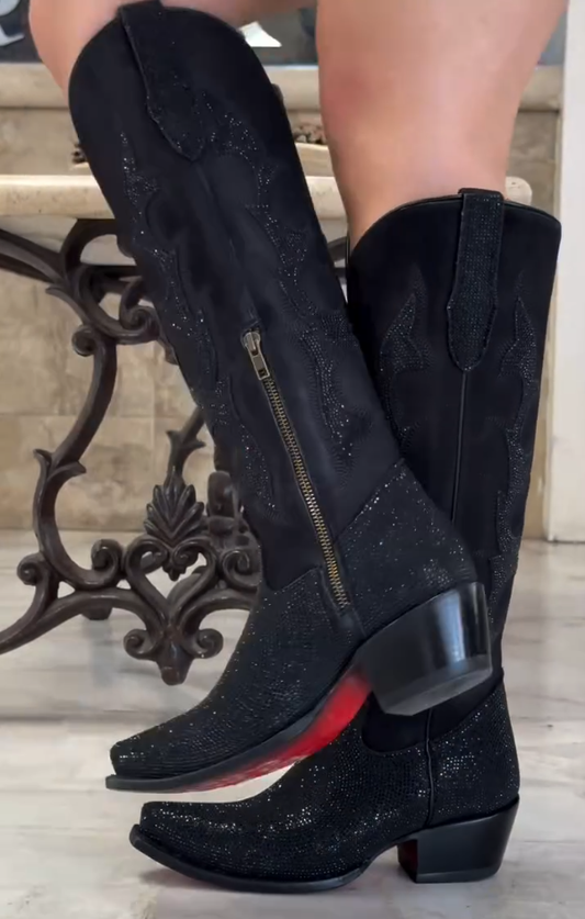 Embroidered women's long boots