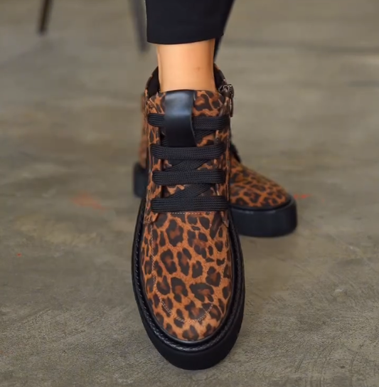 Leopard print plush women's boots
