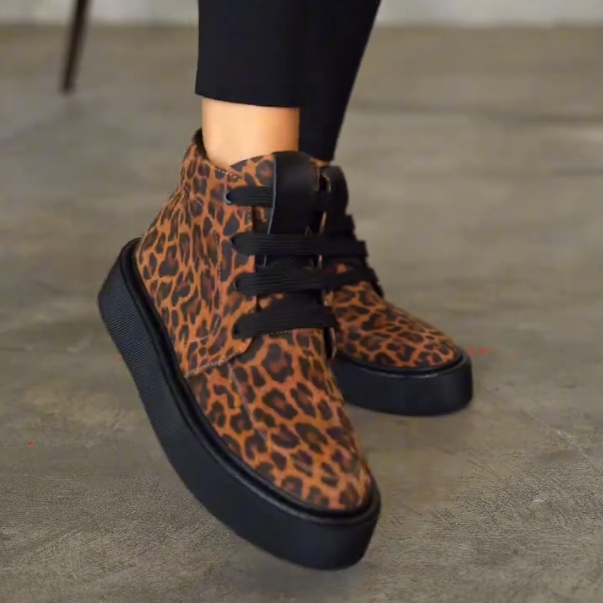 Leopard print plush women's boots