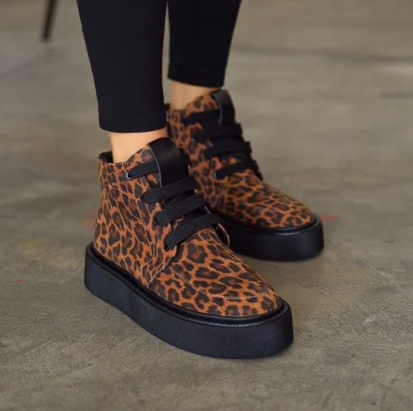 Leopard print plush women's boots