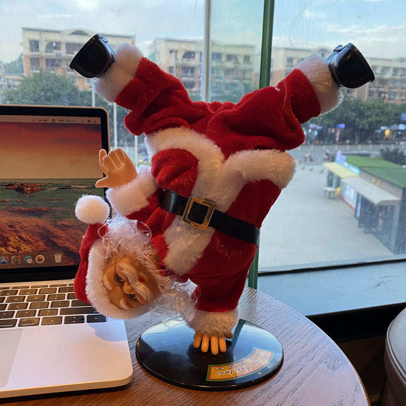 One-handed handstand street dance Santa Claus