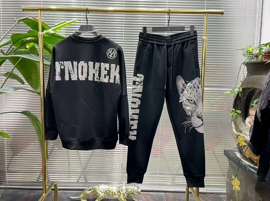 Rhinestone leopard head top and pants