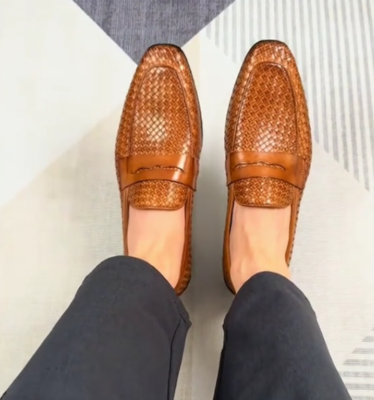 Men's woven casual leather shoes