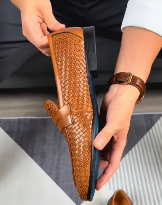Men's woven casual leather shoes