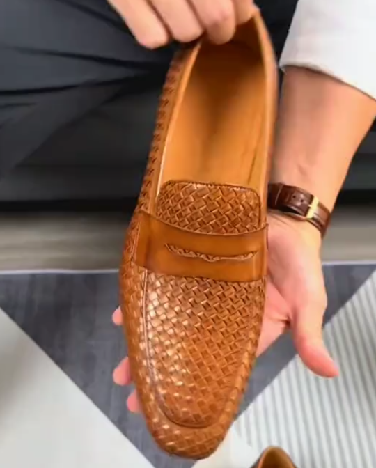 Men's woven casual leather shoes