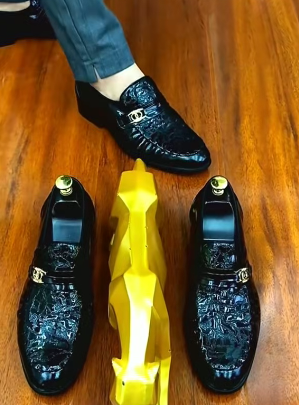 Men's reflective casual leather shoes