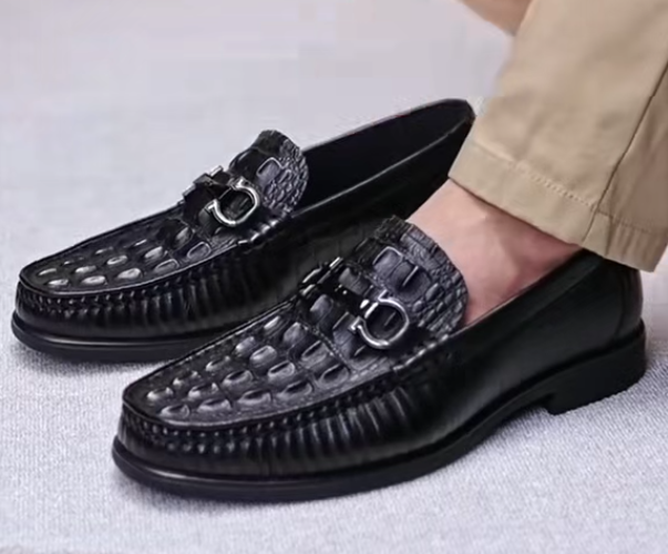 Crocodile pattern men's casual leather shoes