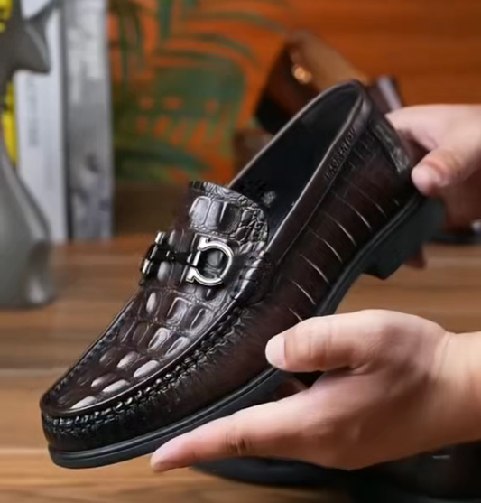 Crocodile pattern men's casual leather shoes