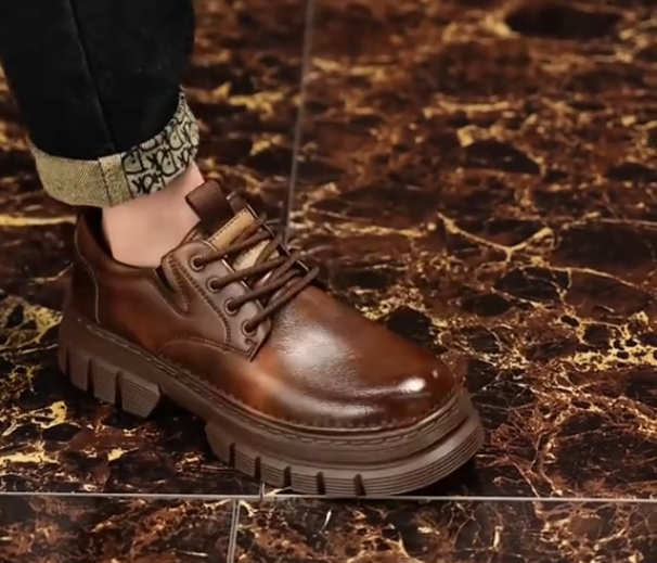 Men's thick-soled casual leather shoes