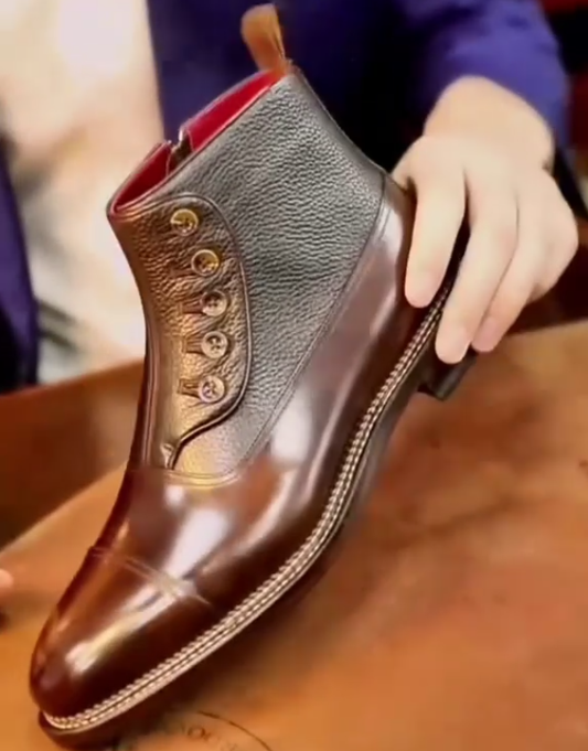 Men's mid-cut buttoned casual leather shoes
