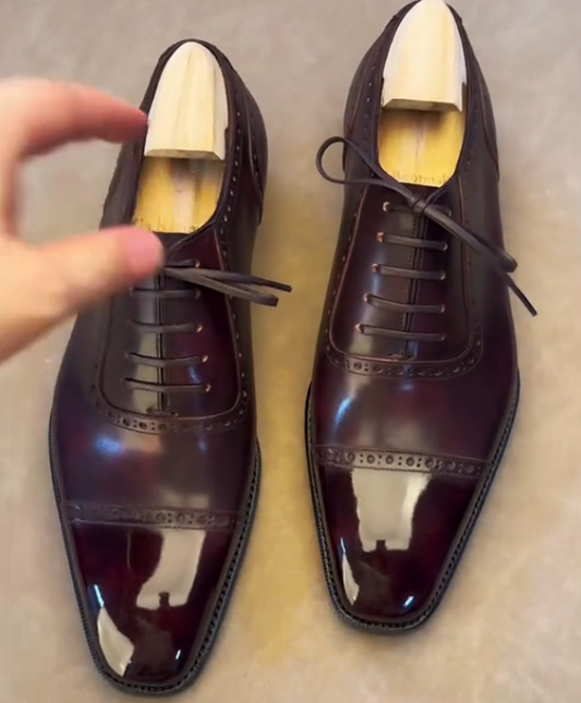 Men's pointed toe shiny casual leather shoes