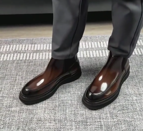 Men's round toe thick-soled casual leather shoes