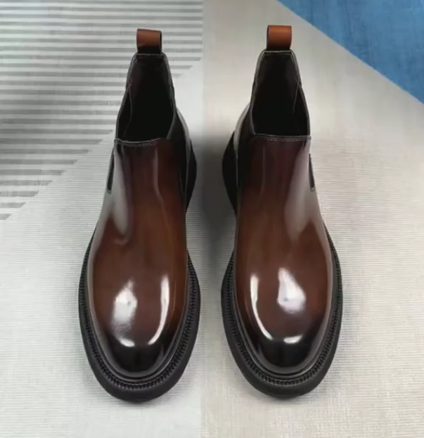 Men's round toe thick-soled casual leather shoes