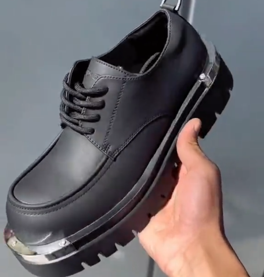 Men's round toe thick-soled casual leather shoes