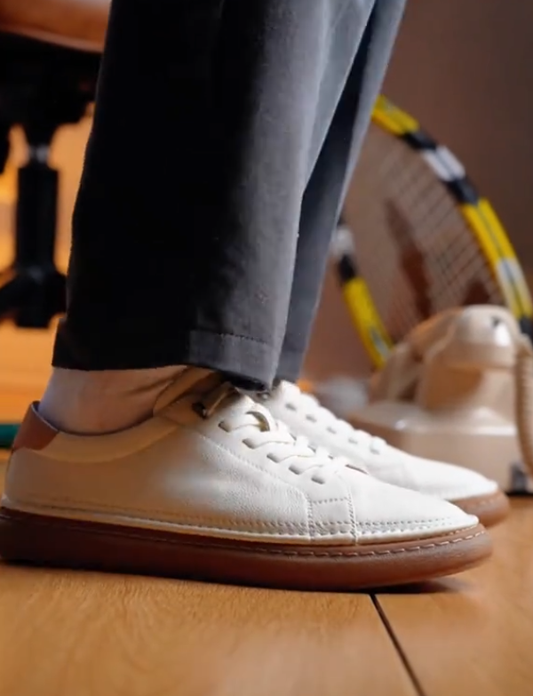 Men's white leather shoes