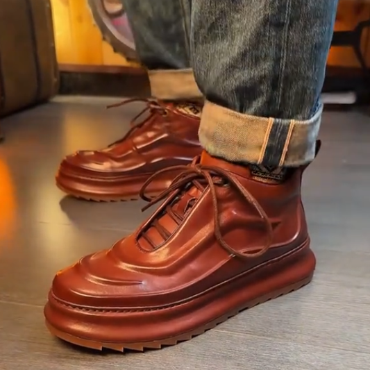 Men's spiral thick-soled leather shoes