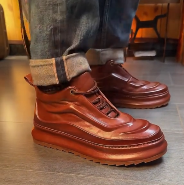 Men's spiral thick-soled leather shoes