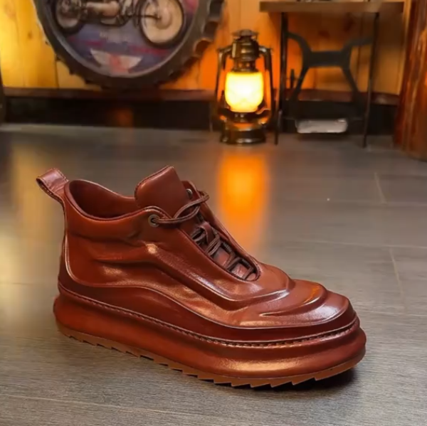 Men's spiral thick-soled leather shoes