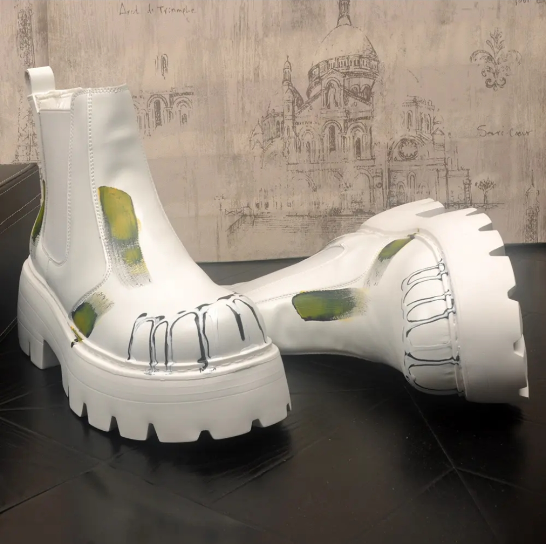 Graffiti Round Toe Martin Boots