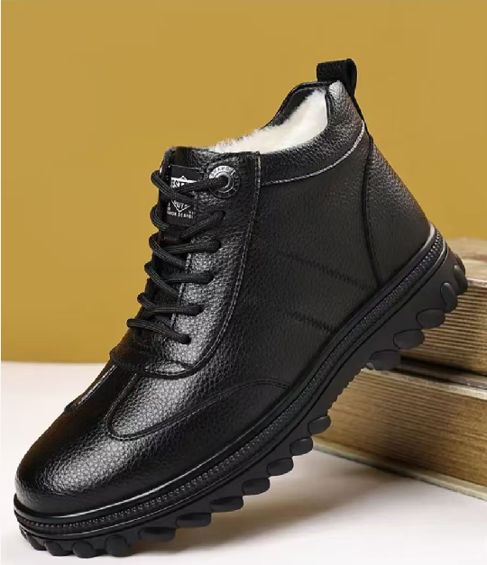 Fleece-lined and thickened men's leather shoes