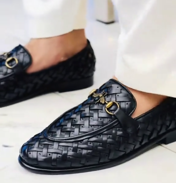 Woven bee loafers