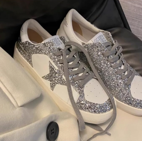 Italian Shiny Silver Star Sneakers