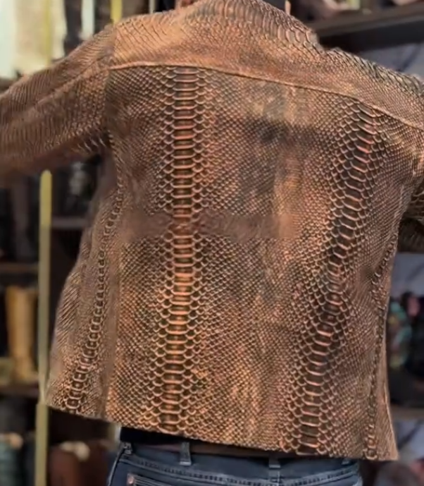 Snake print men's leather jacket
