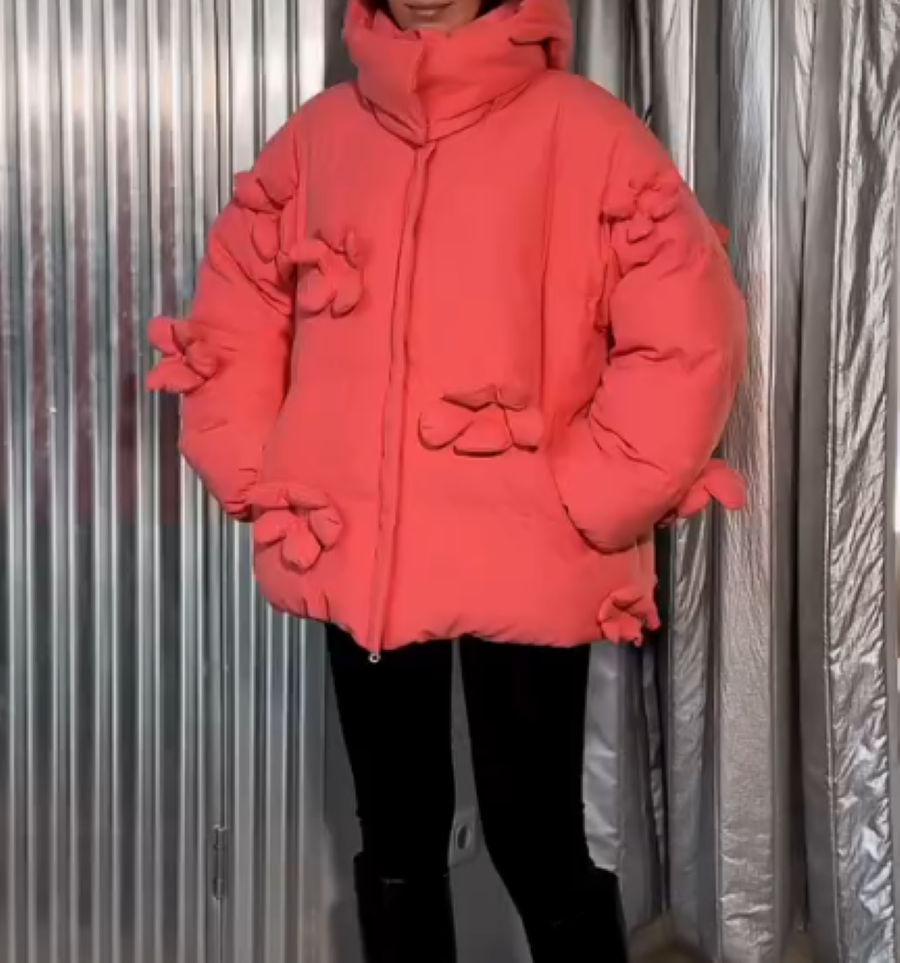 3D Flower Decorative Warm Coat