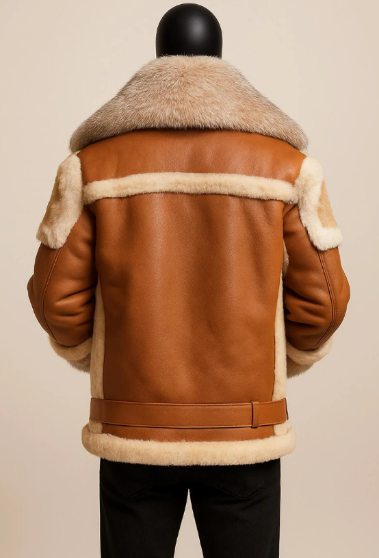 Men's lambskin jacket with fur collar