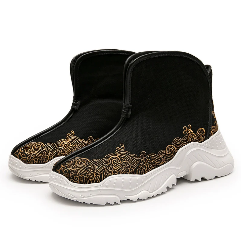 Vintage Gold Embroidered High Top Shoes