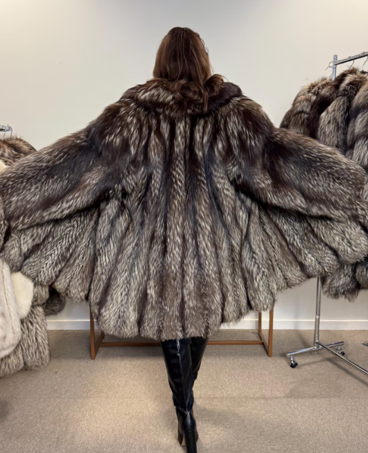 Fluffy Silver Fox Fur Coat