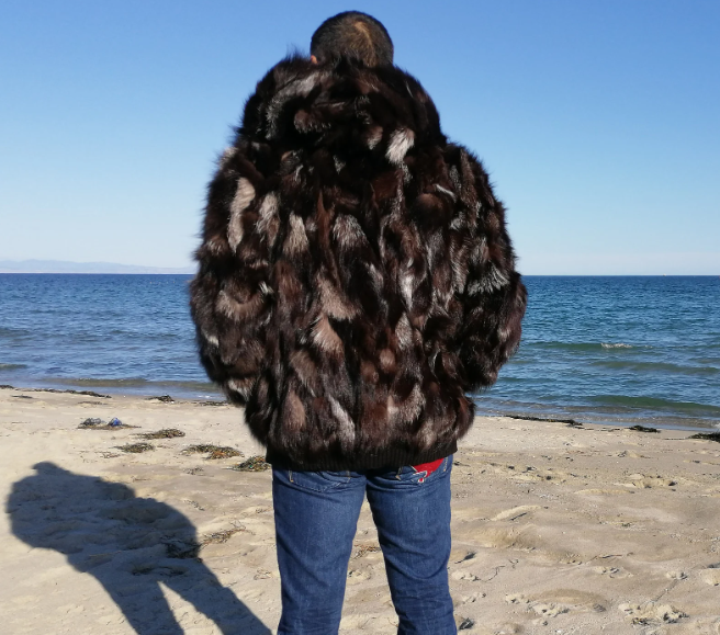 Men hooded fur coat