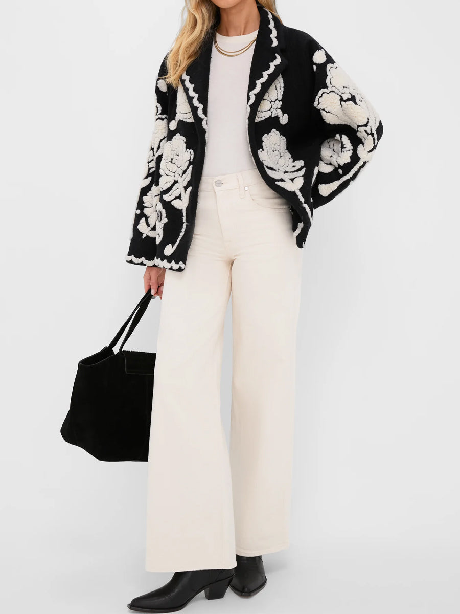 Shawl collar Floral Arabesque Fleece Coat