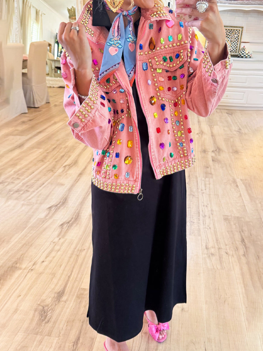 Diamond Loose Long Sleeve Denim Jacket