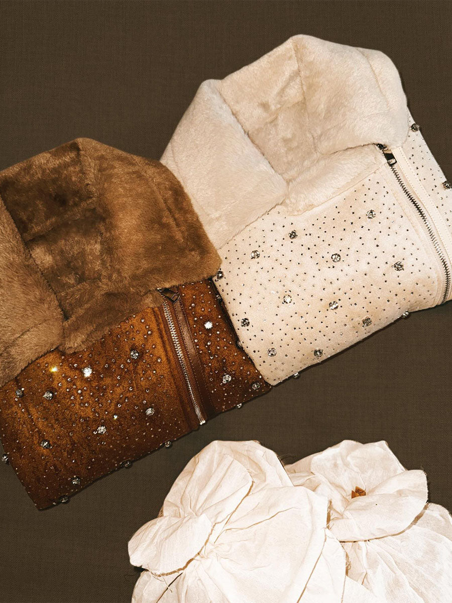 Rhinestone Sparkle Faux Fur Vest Coat