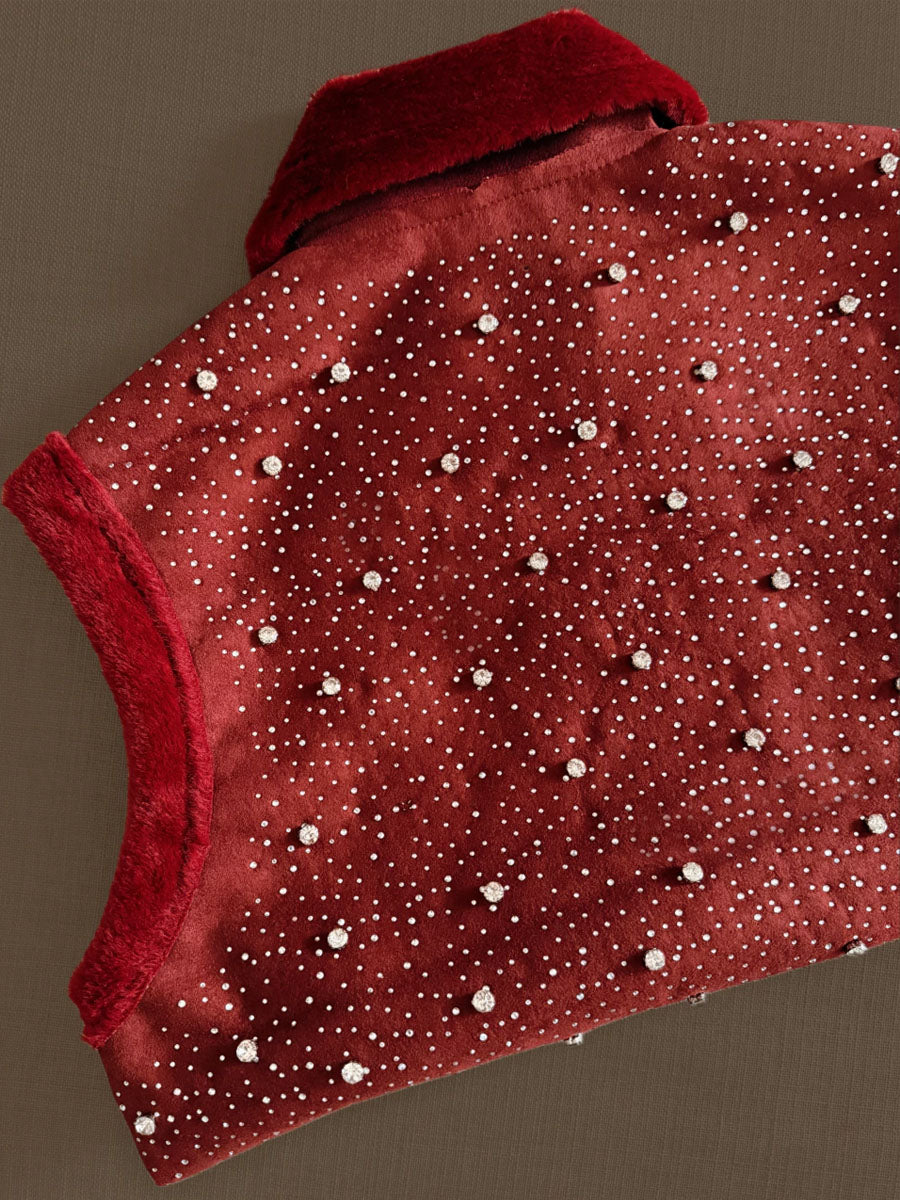 Rhinestone Sparkle Faux Fur Vest Coat