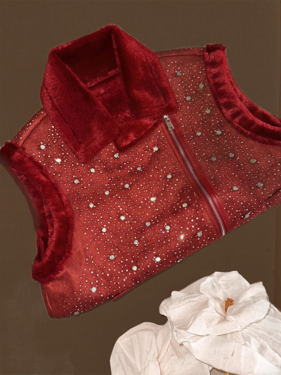 Rhinestone Sparkle Faux Fur Vest Coat