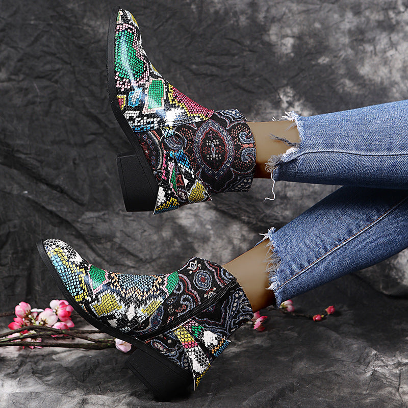 Women's snake print ankle boots