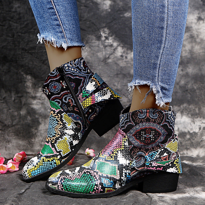 Women's snake print ankle boots
