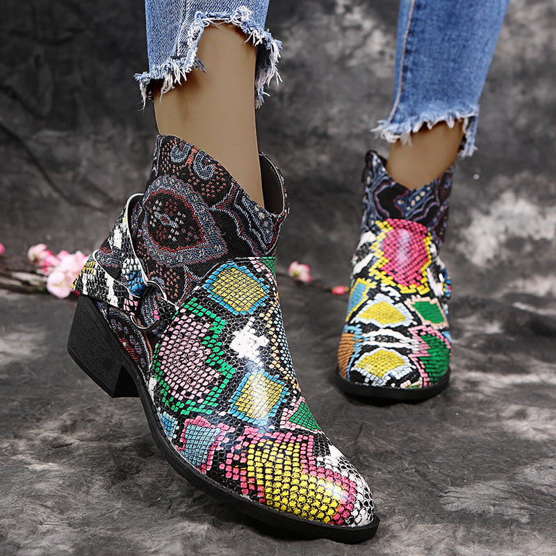 Women's snake print ankle boots