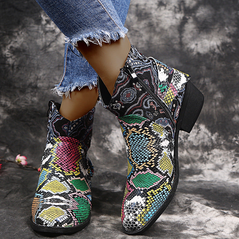 Women's snake print ankle boots