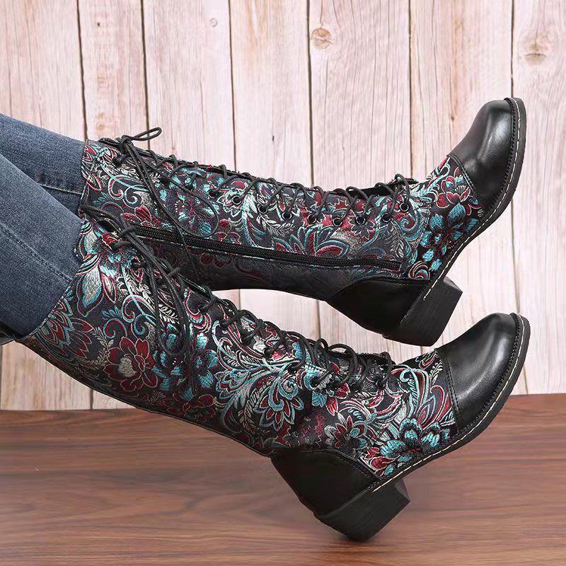 Ethnic style totem women's fashion boots with square heel print