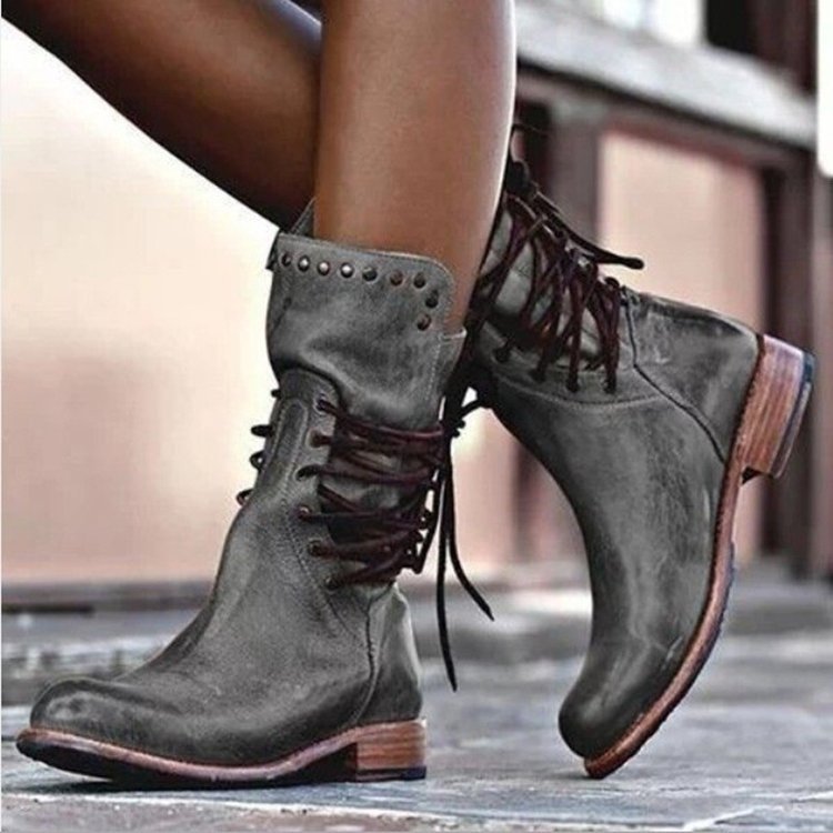Women's lace-up chunky heel boots