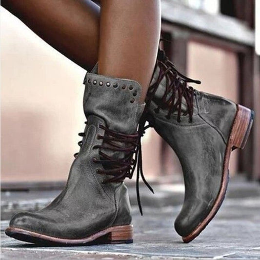 Women's lace-up chunky heel boots